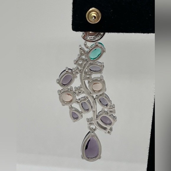 Cubic Zirconia Purple Green Drop Stud Earrings - Picture 6 of 8